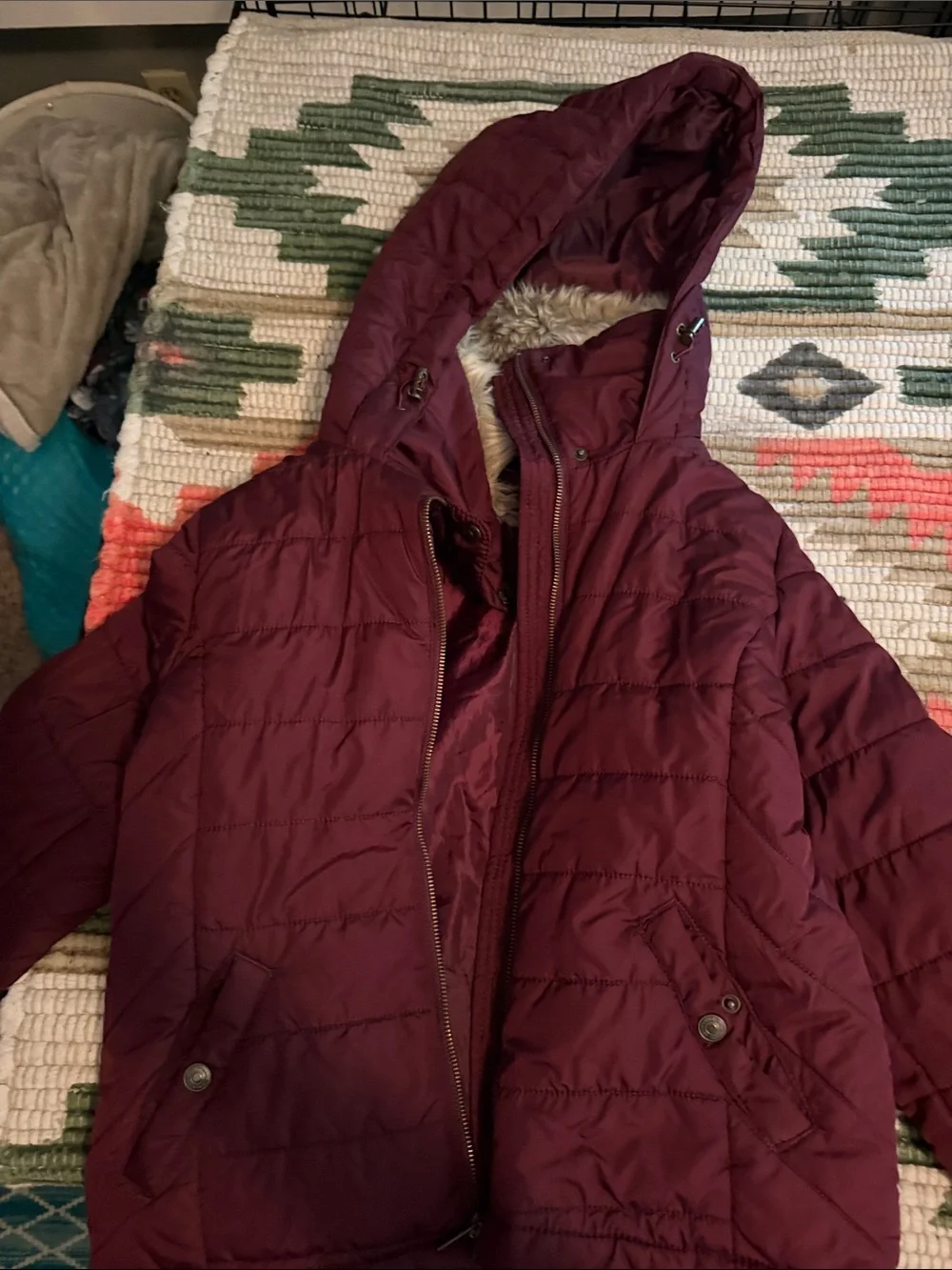 Old Navy Burgundy Quilted Hooded Puffer Jacket